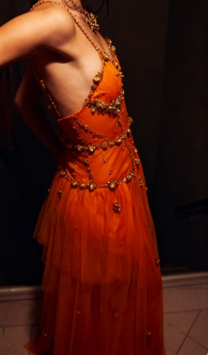 Beaded Orange Vintage Tulle Prom Dress 21st Birthday Outfit Evening Dress fg8236