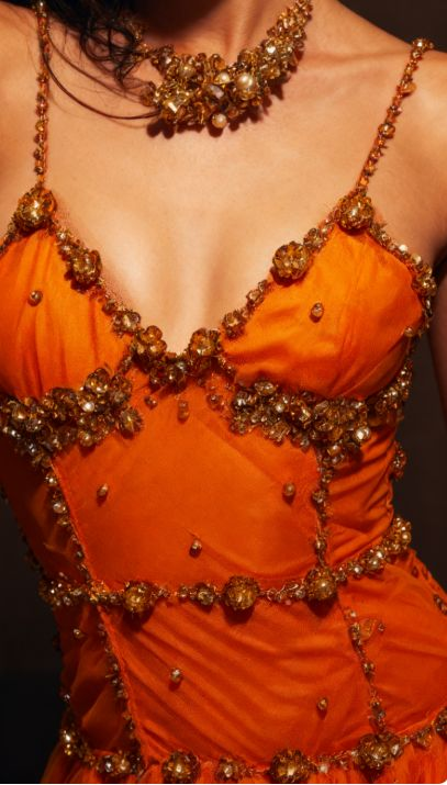 Beaded Orange Vintage Tulle Prom Dress 21st Birthday Outfit Evening Dress fg8236