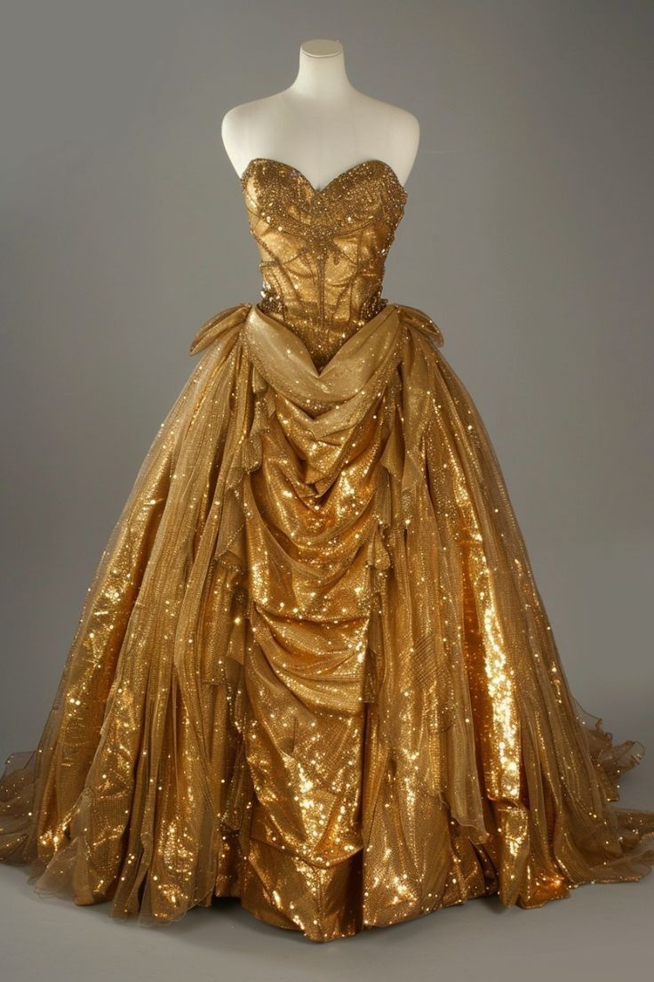 Sweetheart Neck Gold Birthday Ball Gown Shiny Prom Dress fg8237