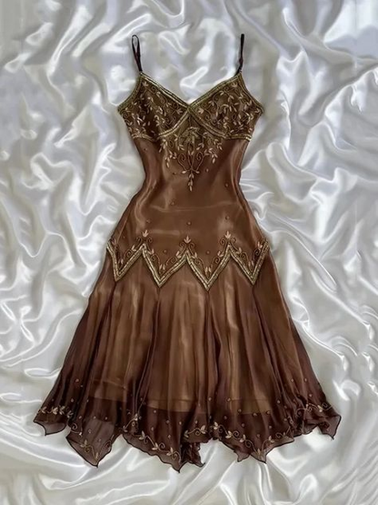 Brown Beaded Prom Dress 21st Birthday Outfit Evening Gowns fg8241