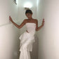 Elegant Two Pieces Strapless Long White Tiered Prom Dress Birthday Outfits        fg7164