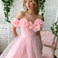 Rosa Blumen-Ballkleider, schulterfreies Abendkleid, langes Tüll-Ballkleid fg4679