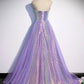 A line Purple Sweetheart Neck Tulle Long Prom Dress, Purple Evening Dress        fg4293