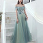 Green Tulle Lace Long Prom Dress, Green Tulle Formal Dress        fg4189