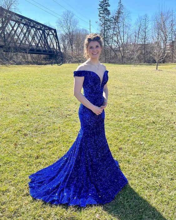 Royal Blue Mermaid Prom Dresses Long Evening Gowns With Sequin      fg3026