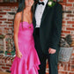 Hot Pink Satin Mermaid Prom Dresses Long Evening Gowns With Tiered      fg3023