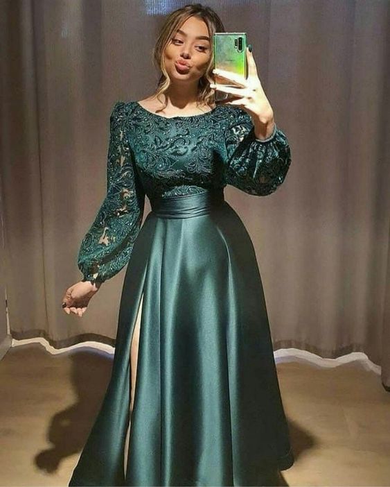 Charming A Line Long Wedding Guest Dress Green Prom Gowns    fg2689