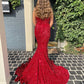 Charming Sparkly Mermaid V Neck Red Sequins Long Prom Dresses     fg2934