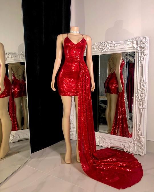 Charming Sparkly Mermaid Sequins Red Prom Dresses     fg2936