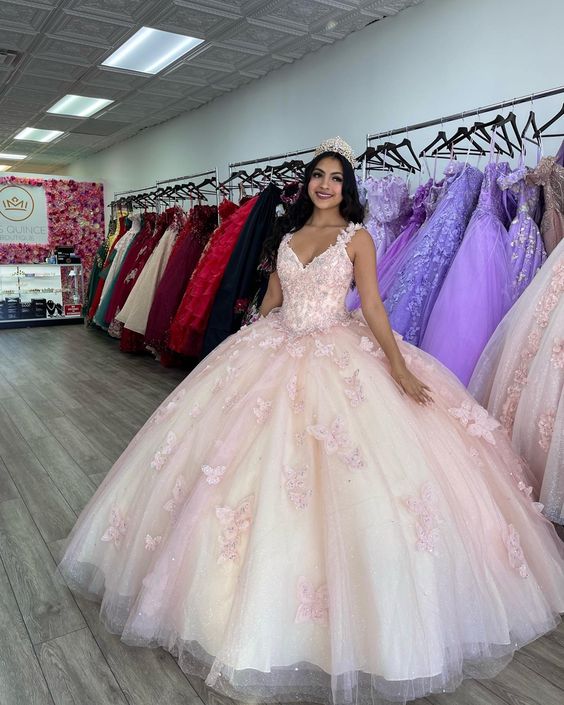 Butterfly quinceañera dress Ball Gown Lace Appliques Corset Sweet 15  Prom Dresses      fg2810