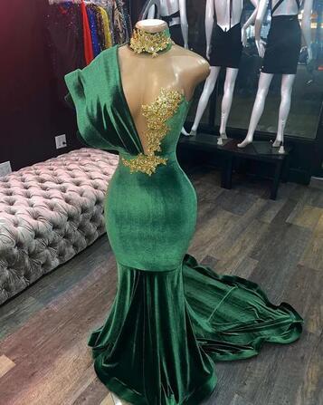 Mermaid Green Velvet Long Prom Evening Dresses      fg2294