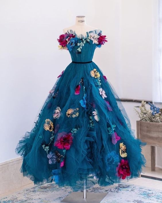 Long Tulle Flowers Prom Dresses Formal Evening Dress    fg1680