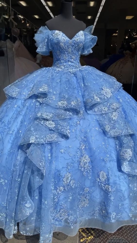 puffy prom dress, blue prom dress, tulle prom dresses, beaded prom dress, ball gown quinceanera dress   fg2060