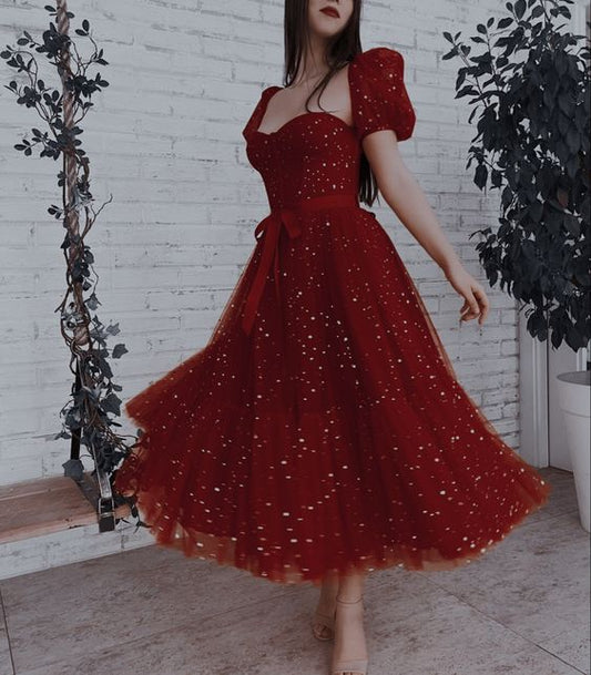 Dark Red Tulle Gown, Newest Prom Dresses, Party Dresses, Affordable Prom Dresses     fg1081