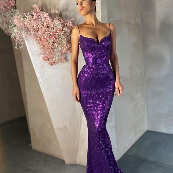purple sequin long evening Prom Dresses     fg1125