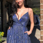 Sparkly V Neck Straps A-Line Long Prom Dress Evening Dress      fg3296