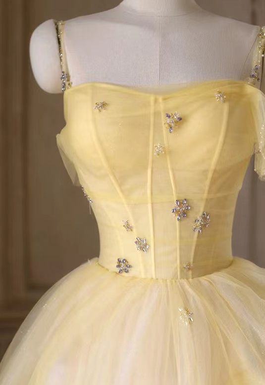 Simple party dress, birthday fairy dress, socialite senior yellow prom dress     fg2887