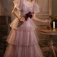 Dreamy Pink Long Prom Dress Girl Sparkly Tiered Dress Starry Evening Dress      fg2219