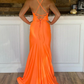 Orange Straps Satin Mermaid Long Prom Dress    fg2800