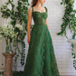 Dark Green Lace Prom Gown,A line Long Green Lace Fairy Prom Dress,Sweetheart Tied Straps Ball Gown Prom Dress, Lace Homecoming/Party Dress    fg2247
