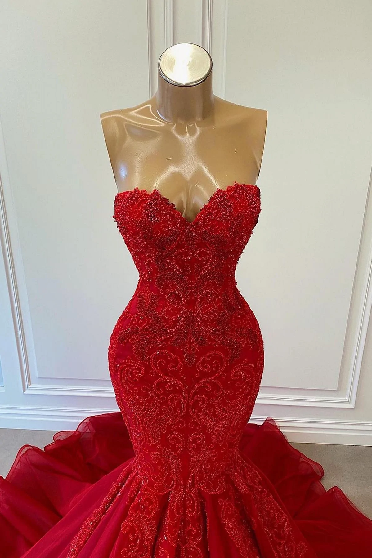 Exquisite Red Sequins Sweetheart Sleeveless Mermaid Prom Dresses     fg2890