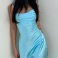 Simple party dress, birthday dress,blue prom dress     fg2891