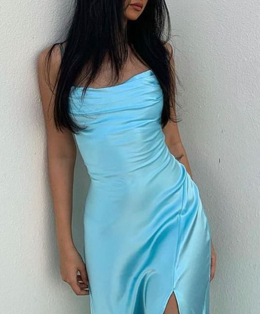 Simple party dress, birthday dress,blue prom dress     fg2891