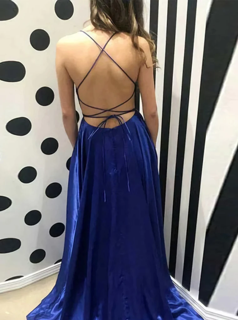 Royal Blue A-Line Prom Dresses Side Split Evening Dresses     fg2083