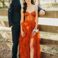 Gorgeous Sweetheart Rust Tiered Long Formal Dress with Slit    fg2555