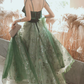 Beautiful Dark Green Straps Tulle with Velvet Party Dress, Green Evening Gown Prom Dress     fg1051