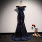 Simple Mermaid Prom Dresses Navy Blue Sequin Evening Dress    fg230