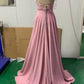 Pink V-neck long prom dress A-line evening dress     fg25