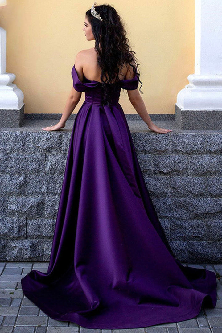 Purple satin long A-line prom dress evening dress    fg26