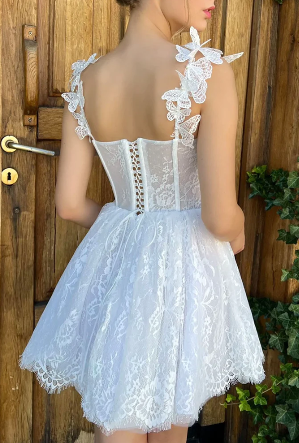 White lace short prom dress homecoming dress        fg262