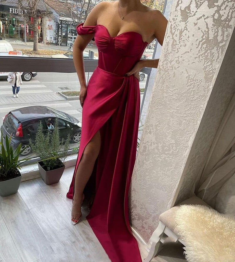 Sweetheart Formal Evening Gowns Sexy Corset Prom Dresses,Side Split Satin Party Dress     fg335