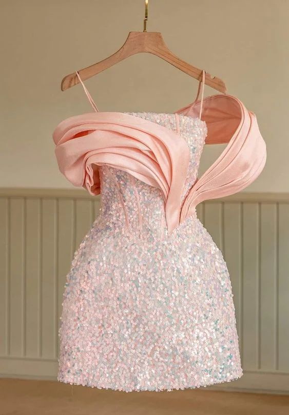 Pink Sequins Party Dress Unique Homecoming Dress     fg34