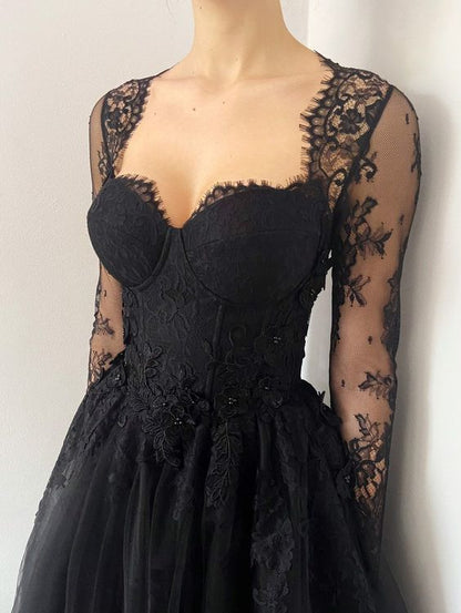 Black wedding dress 3D lace floral tulle dress, Prom Dresses,Formal Evening Dresses       fg371
