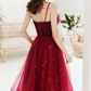 Burgundy lace sequins short homecoming dress     fg377