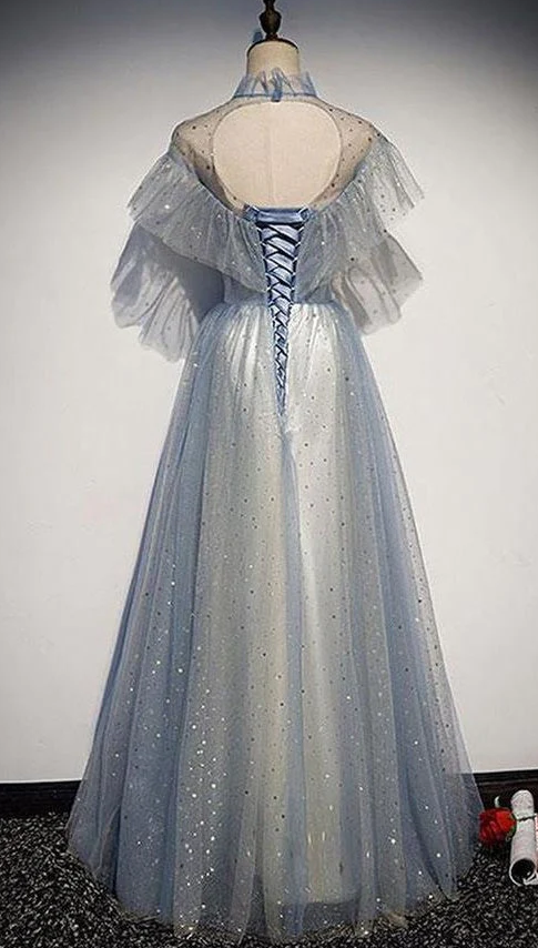 Pretty Light Blue Sparkly Long Elegant Princess Dress Prom Dress         fg441
