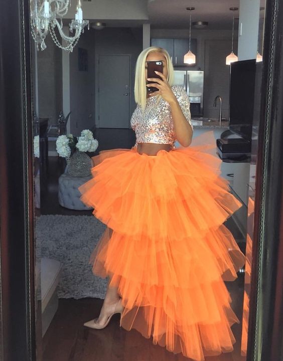 Two Piece Tulle Prom Dress Unique Prom Dress       fg566