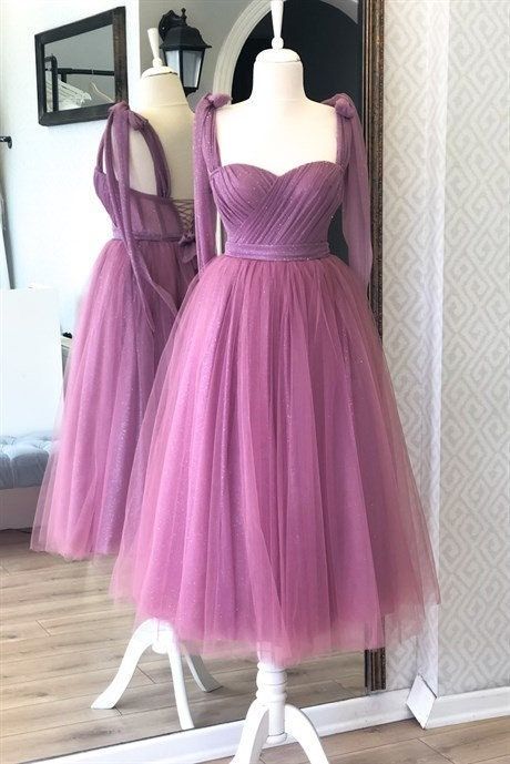 Purple sparkly tulle corset midi dress, Prom dress     fg635