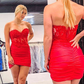 Strapless Red Lace Corset Short Homecoming Dress     fg752