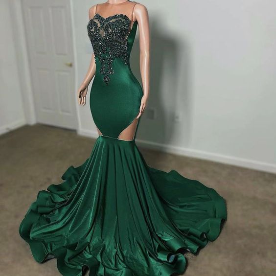 Mermaid prom dresses, green prom dresses, mermaid evening dresses    fg802