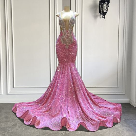 Pink prom dresses, deep v neck prom dresses, sparkly prom dresses        fg913