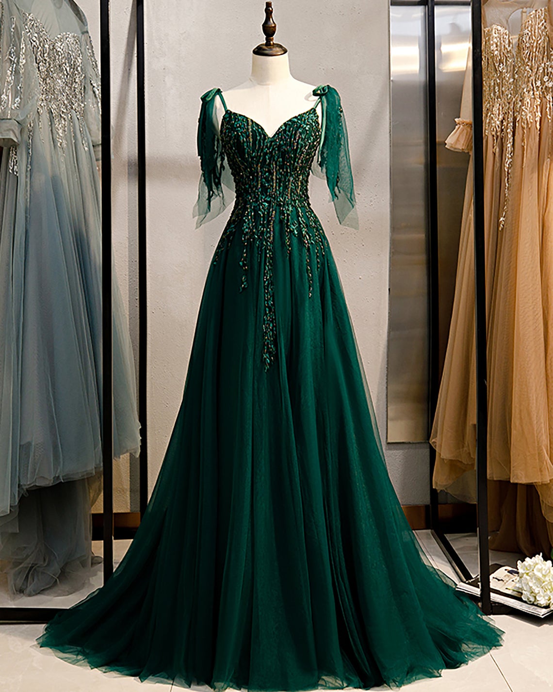 Emerald Green Spaghetti Straps Prom Dress Shinny Prom Dress        fg950